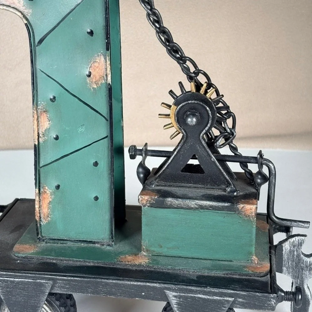 Vintage Style Metal Crane Railway Car Industrial Decorative Model Green Black